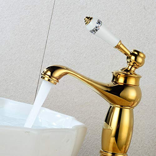 30cm Badarmatur Nostalgie Wasserhahn YUNRUX Waschbecken Wasserhahn Einhebel Mischbatterie Waschtisch Armatur Waschtischarmatur Wasschbecken Einhandmischer Bad Faucet Wannen Armatur Badewanne Gold