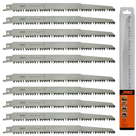 JMD 10-Piece S1531L 240mm Reciprocating Saw Blades Wood 5TPI Recip Saw Blade Set for Fast Wood Cutting Compatible with Bosch Dewalt Black & Decker etc