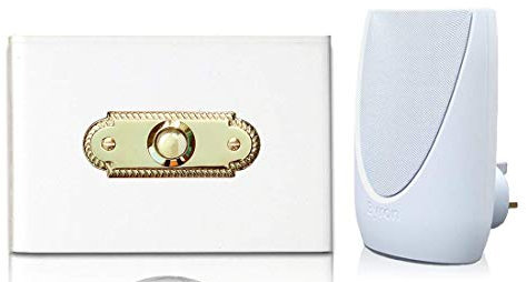 Byron 100m Wireless Plug-in Contemporary Doorbell kit Roped Brass Push on White Perspex Plinth