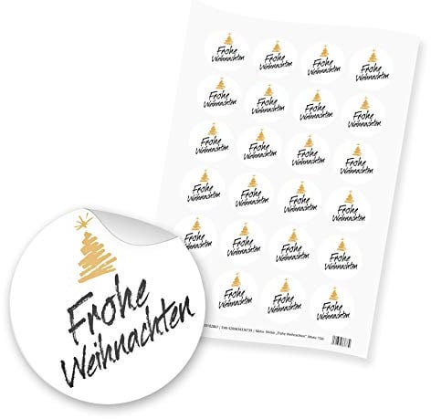 itenga 24x Sticker Aufkleber Motiv Frohe Weihnachten Schrift Tannenbaum Adventskalender Geschenke Dekoration Schwarz Weiß Gold
