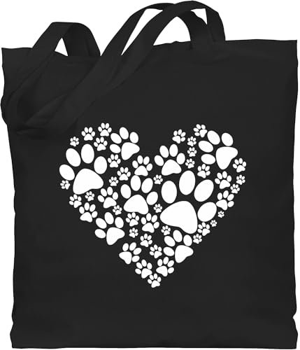 Baumwolltasche - Sprüche Statement - Pfoten Herz - Unisize - Schwarz - herztasche mit aufschrift dog stoffbeutel statements paws stofftasche sprüchen hund jutebeutel tier einkaufstasche pfote