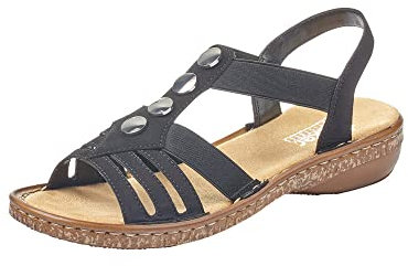Rieker Femme Sandales 62831, Dame Sandale à lanières,Sandales à lanières,Chaussures d'été,Sandales d'été,Confortable,Plat,Schwarz,40 EU / 6,5 UK