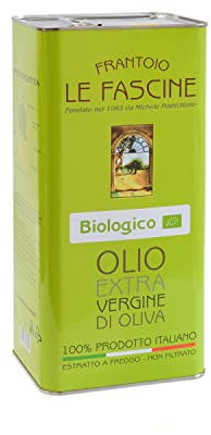 Le Fascine Huile d'Olive Extra Vierge Provençale Bio 100% Italienne Pugliese Produit à partir d'un seul cultivar provençal (Peranzane) (boîte de 5 litres)