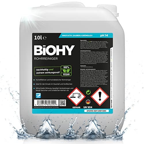 BiOHY Rohrreiniger (10 Liter Kanister) + Auslaufhahn | EXTRA STARK | flüssiger Abflussreiniger | Profi Mittel für Verstopfungen in Küche, Dusche & Toilette | entfernt Haare & Gerüche effektiv