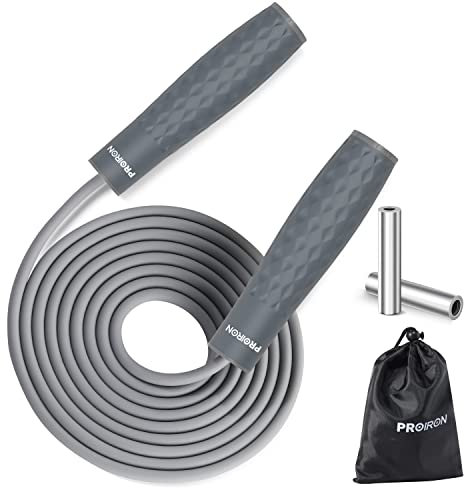PROIRON Adult gewichtetes Springseil, dickes 7mm Springseil und einstellbares Griffgewicht. Anti-Rutsch-Silikon-Griffe.