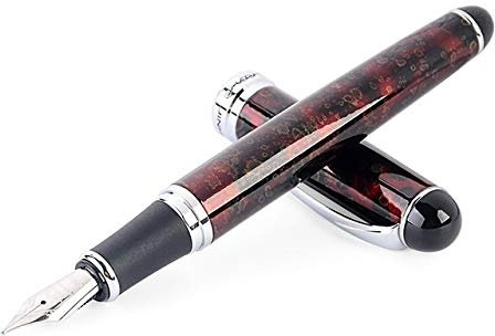 WSUH Stainless Steel X750 Fountain Pen Medium Nib Ink Pens School Oiifice Gift, Nib Size: 0.5mm (Color : Red Pattern)