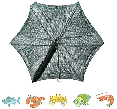 Tragbares Fischernetz, gefaltete Fischköderfallen mit Reißverschlussdesign, Fischgarnelen Minnow Crayfish Crab Baits Tarp Fischernetz Fischernetz Schnell GeöFfnet FischköDerfallen (6 Holes)
