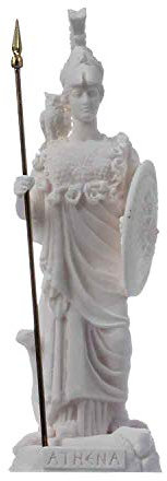 Athena mit Eule, Medusa-Schild, griechische Göttin, Alabaster, Statue, 17 cm