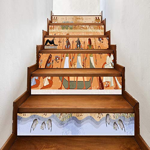 A.Monamour 6 Pezzi Adesivi per Scale Alzate Gradini Autoadesiva 3D Antico Egitto Dei E Faraoni Geroglifico Egiziano Vinile PVC Adesivo Pellicola Scala Scalini Poster Stickers Decalcomania Muro Murale