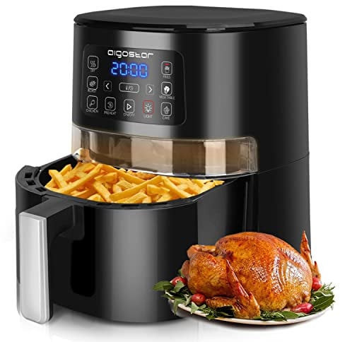 Aigostar 1600W Air Fryer 4L with Viewing Window, Digital Airfryer with 7 Presets, Timer & Temperature Control for Healthy Oil Free & Low Fat Cooking, Black -Maha