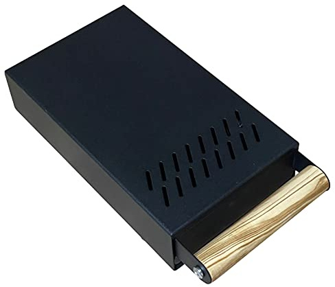 AlTaGru Sudschublade Mini mit Olivenholzgriff grösse 14 x 24 x 5,5 cm Edelstahl schwarz texturiert ! für Mühlen wie zb. ECM/Ascaso/Rancilio/Rocket Abschlagschublade Knockbox Sudschublade mini.