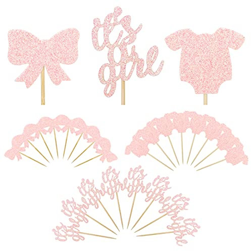 Chutoral 24 Stück It's a Girl Cupcake Toppers Muffin Aufsatz Dekoration Cake Picks für Geburtstag Babyparty Baby Shower Party Dekorationen