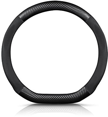 Ergocar D-förmiges Kohlefaser und Mikrofaser PU Leder Lenkradbezug Anti-Rutsch Atmungsaktiv lenkradhülle Schweißabsorbierend Sport Für Durchmesser 38cm（15）-Schwarz