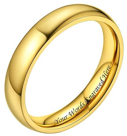 Bestyle Verlobungsring Gold Ehering Edelstahl Freundschaftsringe 4mm Partnerringe mit Gravur Personalisiertes Geschenk für Männer Frauen Paar 67