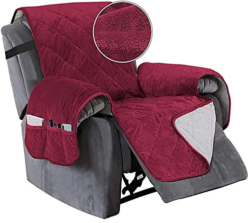 TAIXINT Sesselschoner für Fernsehsessel Relaxsessel,Relaxsessel mit Taschen Sesselauflage Sesselüberwurf, Wasserdicht Sesselschutz für Hunde Haustieren (Sessel (23in),rot)