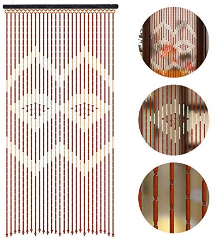 Rideau de porte à 27 brins avec perles en bois - Rideau décoratif à suspendre - 90 x 175 cm