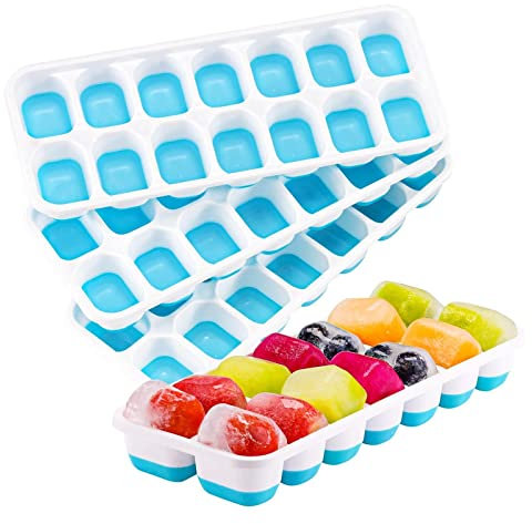 EiswüRfelschale 4er Silikon-EiswüRfelschalen Mit Abnehmbarem Deckel Leicht Zu LöSende Flexible 14 WüRfel Pro Schale