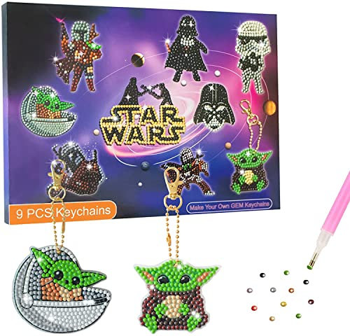 Jigspsyzh Kids' Craft Kits Boys and Diamond Painting Kits for Kids - Diamond Art 9 Pieces Double-Sided Keyring - Best Tween Gift Ideas for Boys Crafts Age 4, 5, 6, 7, 8, 9, 10-12…