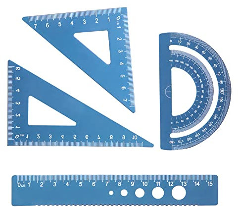 Kytpyi geodreieck, lineal 15cm kinder, 4-teiliges Metalllineal-Set mit abgerundeten Ecken, Sicherheitsdesign, Schreibwaren, Mathematik, Geometrie-Kit, Winkelmesser für Schüler, Lehrer, Schule