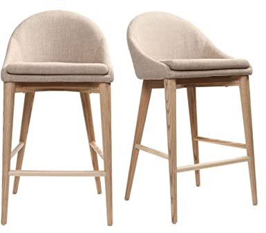 Miliboo Skandinavische Barhocker aus beigem Stoff und massiver Esche H66 cm (2er-Pack) Dalia