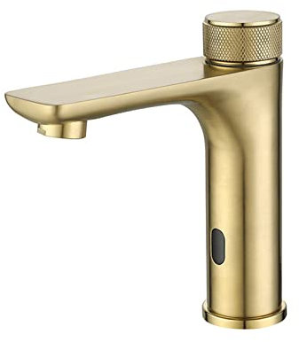 XJTNLB Robinet Infrarouge Lavabo Robinet Automatique, Robinet Lave Main Eau Chaude et Froide Robinets de Lavabo pour Salle de Bain Or Brossé