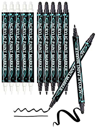 FiveMileBro 10 PCS Stylos de Peinture Acrylique Noir et Blanc, Marqueur Noir et Blanc pour Toile, Galet, Verre, Metal, Pneu, Bois Marqueur Peinture