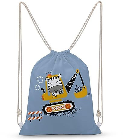 NIBABAEU Rucksack mit Kordelzug, Motiv: kleiner Zebra-Bagger, lustiges Tier, große Kapazität, wasserabweisend, Segeltuch, Sport, Yoga, Turnbeutel für Jungen, Mädchen, Frauen