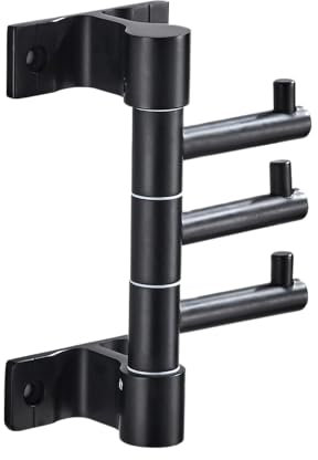 Swivel Coat Rack with Multiple Hooks for Bathroom and Wall Mount - Heavy Duty Towel Rack with Vertical Swivel Arms, Hat and Key Holder Hanger (Black, 3 Arms)