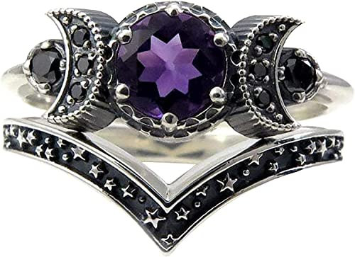 Triple Goddess Moon Ring - Amethyst Jewellery Gift for Women, Moon Phases, Bohemian, Gypsy, Boho Gothic Wiccan Ring