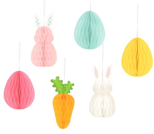 NICROHOME EUR Osterdeko, 6 Stück Modern Farbig Seidenpapier Wabenfigur Ostereier Zum Aufhängen Osterhasen Deko für Draußen Osterdekoration Party Dekoration Ostern