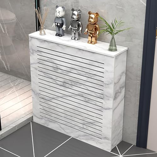 Elegant White PVC Radiator Cover: Traditional Painted Cabinet with Horizontal Slat Vent for Home or Office Heating (80x80x20cm)