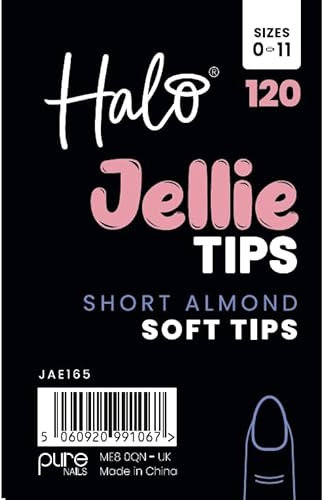 Halo Jellie Nail Tips Short Almond Sizes 0-11 (Pack of 120 Mixed)