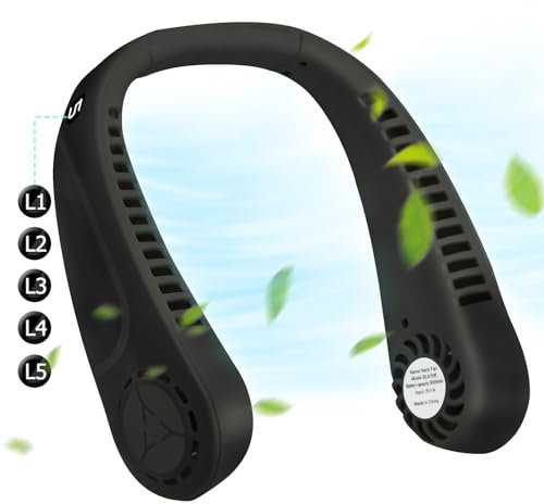 EXTFANS Nackenventilator Tragbarer, 360° Kühlender Hals Ventilator, 5 Geschwindigkeiten Neck Fan, Halsventilator Wiederaufladbar, USB-Ventilator Für Sport, Reisen, Innen, Außen