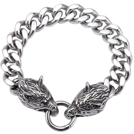 Wycian Armband Silber, Hand Armband Herren Wolfskopf Rostfreier Stahl Wunderschöne Geschenkidee für Männer