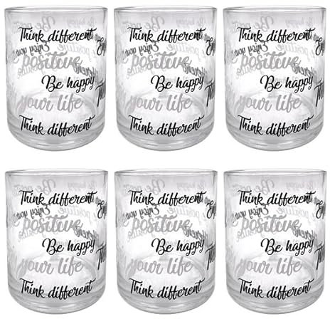 MAURY'S SET DI 6 BICCHIERI IN VETRO ENJOY PER ACQUA CON SCRITTE NERE