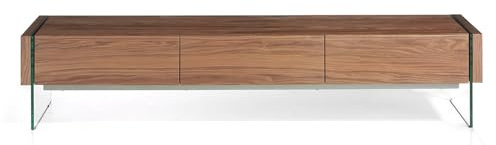 Angel Cerdá - Mueble TV Moderno de Madera Nogal con Laterales de Cristal | Cajones Soft-Closing, Duradero y Funcional, Mueble TV Salón 188 x 45 x 39 cm