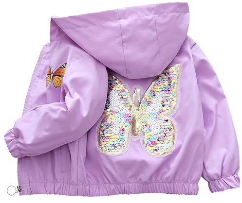 SXSHUN Übergangsjacke Kinder Mädchen Outdoorjacke mit Schmetterlingsmuster Kinderjacke Süße Jacke