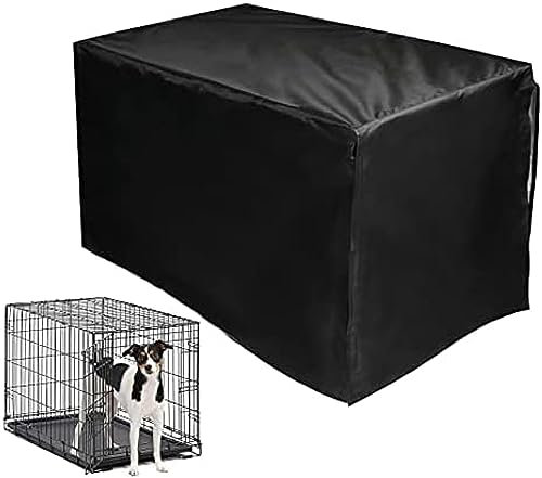 Hundebox-Abdeckung, schalldicht, belüftet, Haustier-Kineel-Abdeckung, langlebig, Doppeltür, Polyester, Hundebox-Stoffabdeckung, Luftstrom/universelle Passform für Draht-Hundebox, schwarz, 91
