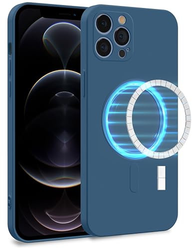 MyGadget Cover [ MagSafe ] per Apple iPhone 12 Pro Max - Custodia in Silicone Morbido a Doppio Strato – Case con Protezione Fotocamera & Fodera Interna - Blu Scuro