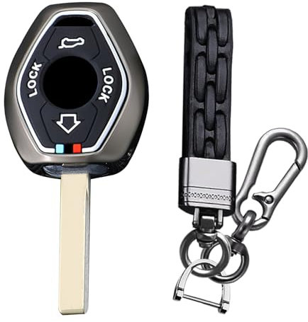 KUNIO Coque de clé compatible avec BMW E38 E39 E46 E83 E53 E60 E63 E61 E64 E83 E85 E86 M5 325i X3 X5 Z3 Z4 Série 3 5 7 - Boîtier en métal pour clés, a noir