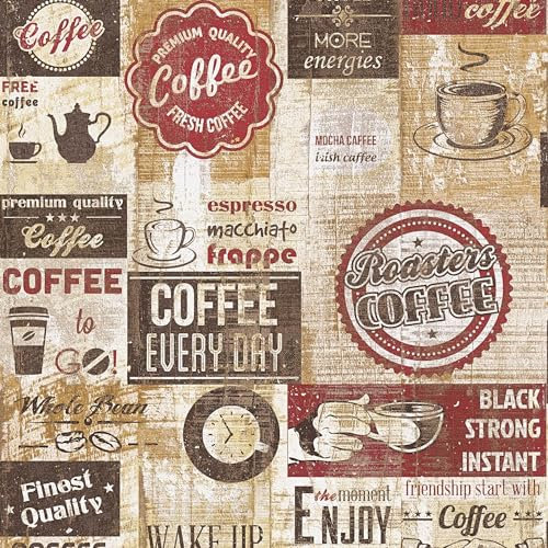 Bistro Coffee Shop Cafe Diner Wallpaper Kitchen Vintage Red Orange Brown Beige Embossed