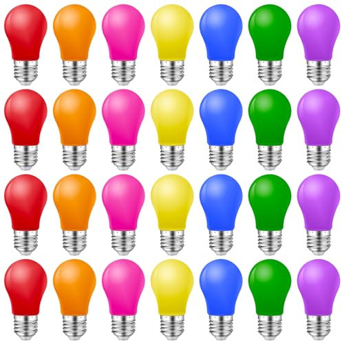 MZYOYO 28er Pack Bunte Glühbirnen E27 2W, Farbige LED Birne für Lichterkette, Party, Weihnachten Deko - Rot, Grün, Blau, Orange, Gelb, Rosa, Violett