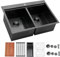 33x22 Double Bowl Kitchen Sink 33 Inch Black, Stainless Steel Drop in Double Basin Kitchen Sink, Topmonut 50/50 Kitchen Sinks Workstation Sink with Accessories