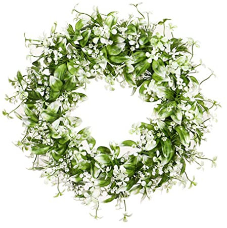 CNAFGBGG Artificial Gypsophila Wreaths for Front Door 17.7 Inch White Gypsophila Wreath Hanging Artificial Gypsophila Flower Spring Wreaths for Party Weddings Decor