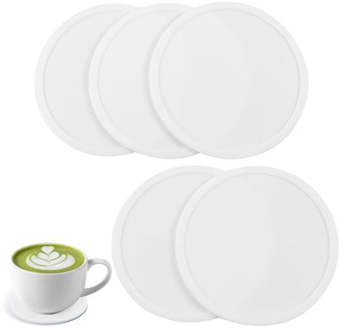 Lot de 5 dessous de verre en silicone blanc – Dessous de verre antidérapants pour table à manger – Dessous de verre antidérapants – Jolis accessoires bureau – Idéal pour le café, les boissons