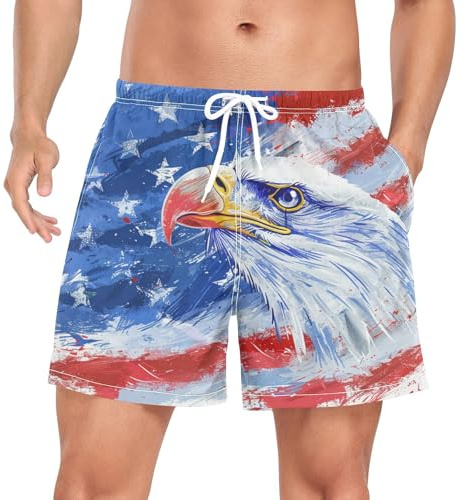 Wzzzsun Usa Flagge Adlervogel Herren Badeshorts Badehose Männer Boardshorts mit Mesh-Futter für Sporthose Schwimmhose