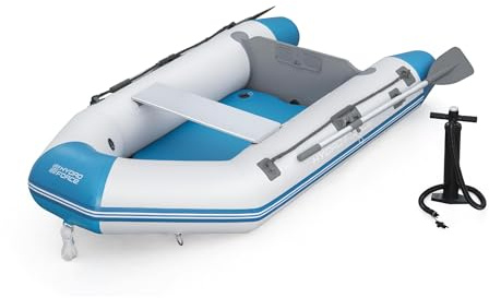 Bestway Hydro Force Sportboot-Set Caspian, 230 x 130 x 33 cm, 2 Erwachsene, bis 280 kg, 3 Luftkammern, TriTech-Material, Fester FortiFiber-Boden, Ruder, Pumpe, Aluminium-Sitzbank, Motorhalterung