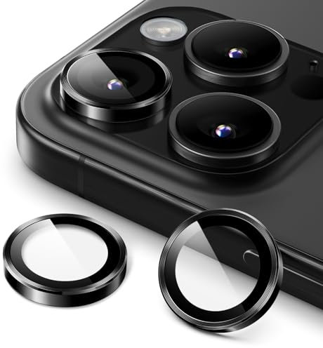 JETech Pellicola Fotocamera per iPhone 16 Pro 6,3 Pollici e iPhone 16 Pro Max 6,9 Pollici, 9H Vetro Temperato Cover Anello Individuale in Metallo, HD Chiaro, 1 Set (Nero)