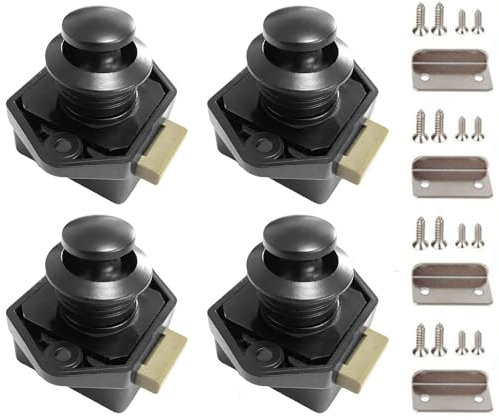 Amazleer 4PCS Push Button Latch Catch Push Door Lock, Motorhome Caravan Cabinet Latch, RV Camper ABS Black Magnetic Drawer Catches (Black)