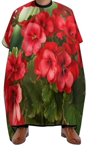 VFMKT Red Geraniums Barber Cape for Men Women Waterproof Hair Cutting Cape Salon Cape with Adjustable Snap Closure Hair Cutting Accessories, Style, One size